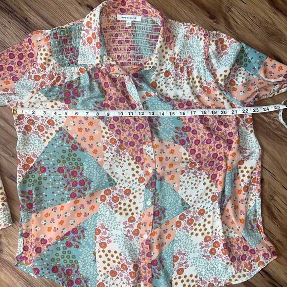 Rose + Olive Colorful Boho Floral Long Sleeve Button Up Size Large - Picture 7 of 8